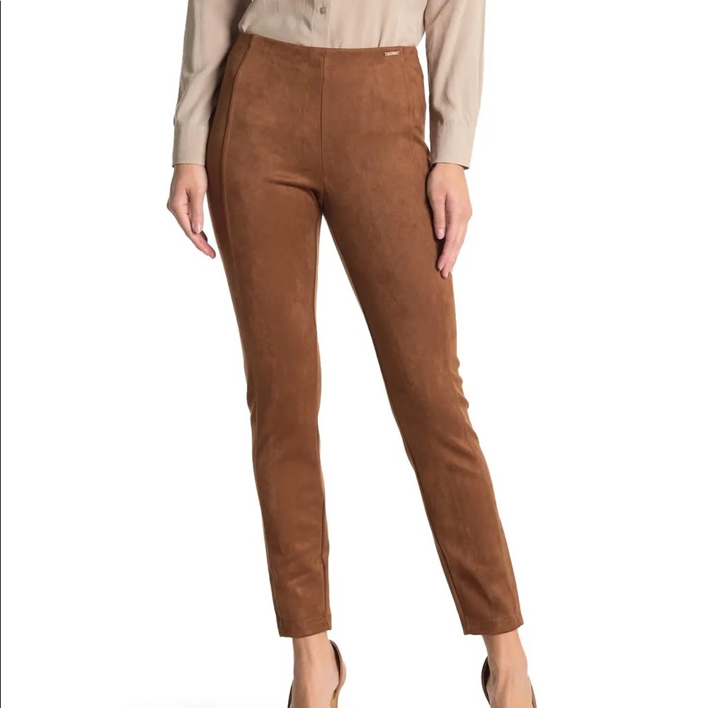 T Tahari Seamed Faux Suede Leggings